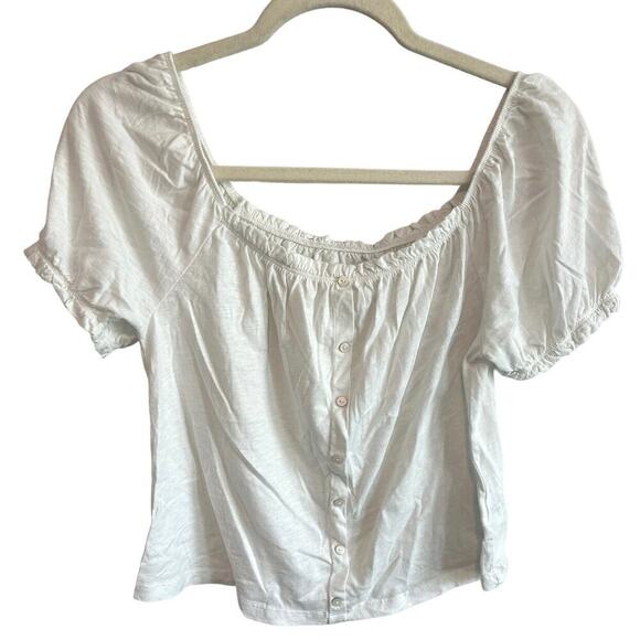 NWT American Eagle Puff Sleeve Button Front Top White Size XS - Picture 1 of 4